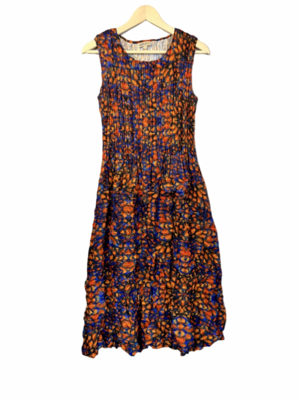 Alquema Sleeveless Pocket Smash Dress M 6 8 10 Orange Blue Abstract Floral Print